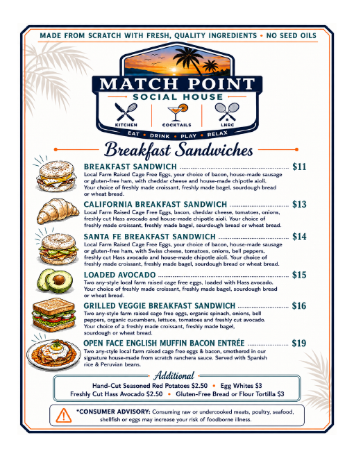 Breakfast sandwiches menu page