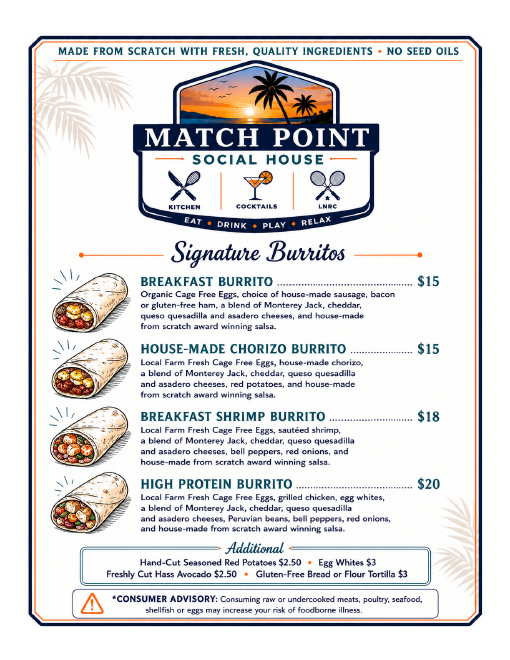 Signature burritos menu page